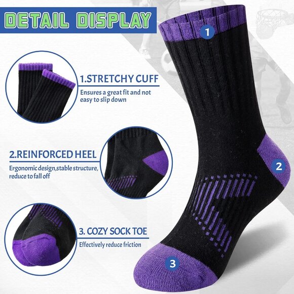 Kids Socks Boys Crew Athletic Half Cushioned Cotton Sport Running Breathable Soc - Picture 5 of 5